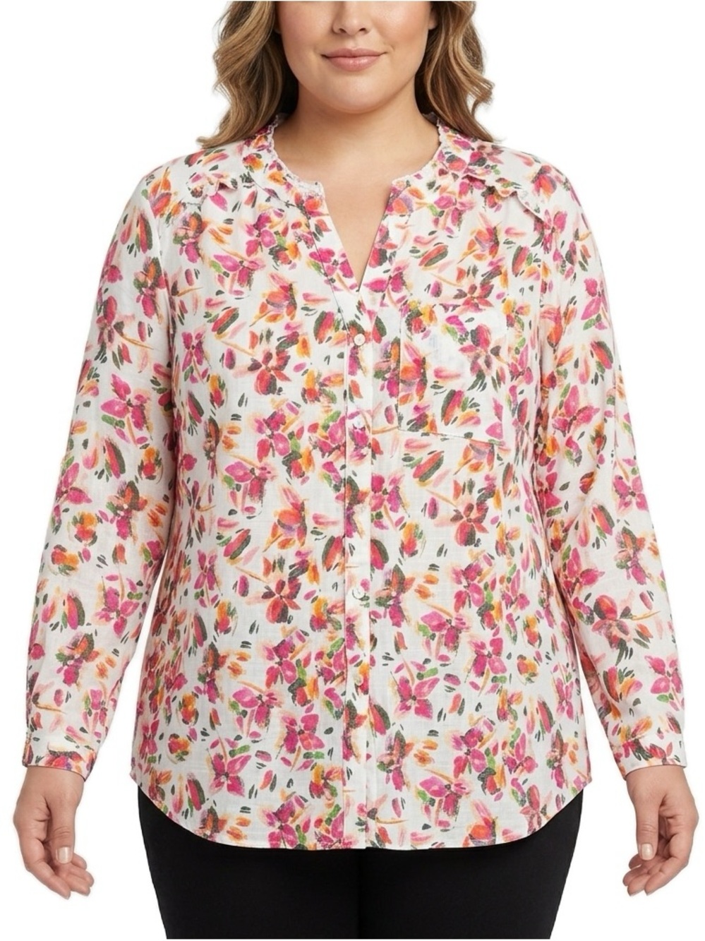 Zac & Rachel Woman Floral  Roll Tab Long Sleeve Button Down Shirt